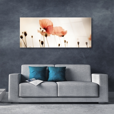 Glass Wall Art Poppies floral red