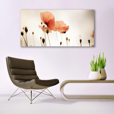 Glass Wall Art Poppies floral red