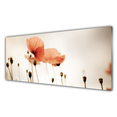 Glass Wall Art Poppies floral red