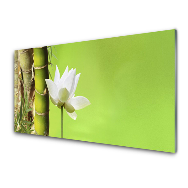 Glass Wall Art Bamboo stalk flower floral green white