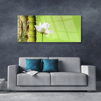 Glass Wall Art Bamboo stalk flower floral green white