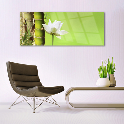 Glass Wall Art Bamboo stalk flower floral green white