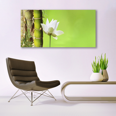 Glass Wall Art Bamboo stalk flower floral green white