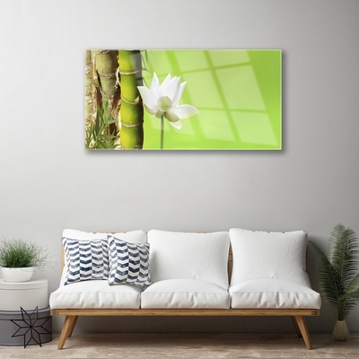 Glass Wall Art Bamboo stalk flower floral green white