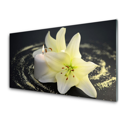 Glass Wall Art Flower floral white yellow