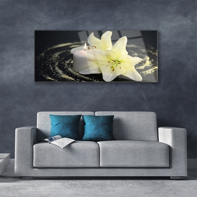 Glass Wall Art Flower floral white yellow