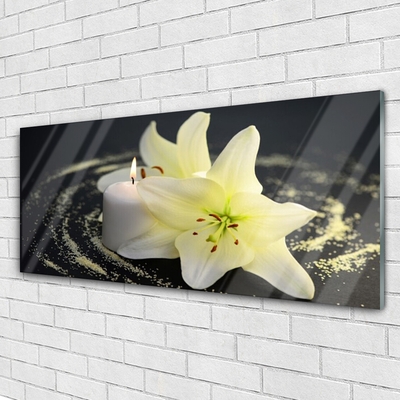 Glass Wall Art Flower floral white yellow