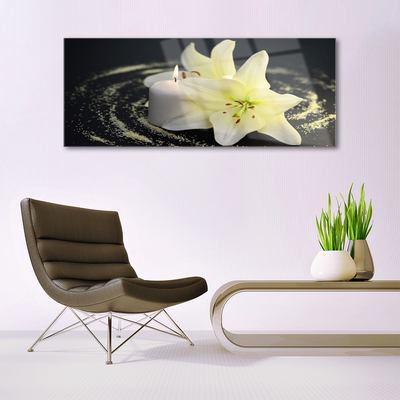 Glass Wall Art Flower floral white yellow