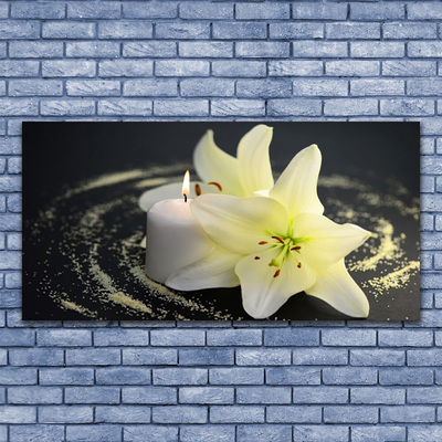 Glass Wall Art Flower floral white yellow