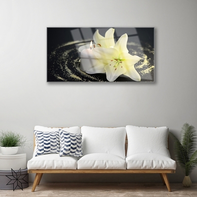 Glass Wall Art Flower floral white yellow