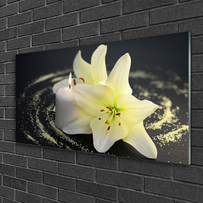 Glass Wall Art Flower floral white yellow