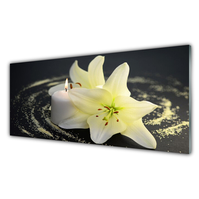 Glass Wall Art Flower floral white yellow