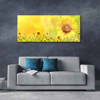 Glass Wall Art Sunflowers floral yellow brown