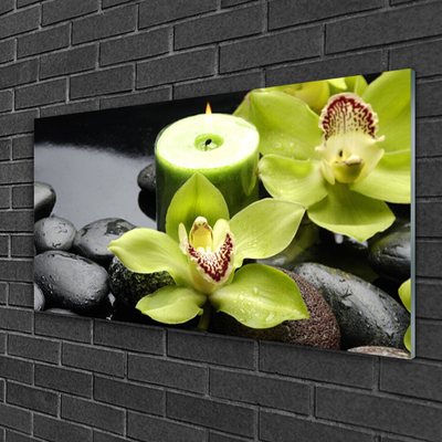 Glass Wall Art Flower stones floral green black