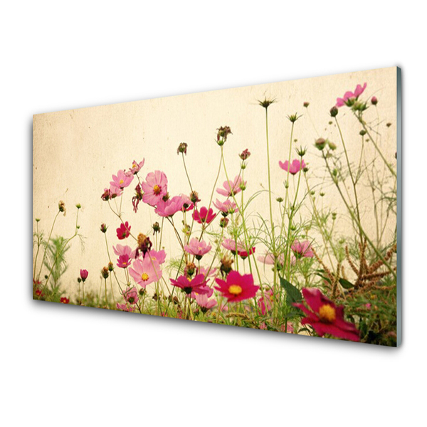 Glass Wall Art Flowers floral pink red