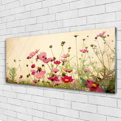 Glass Wall Art Flowers floral pink red