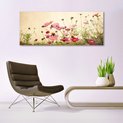 Glass Wall Art Flowers floral pink red