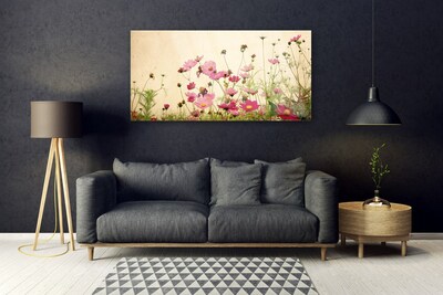 Glass Wall Art Flowers floral pink red