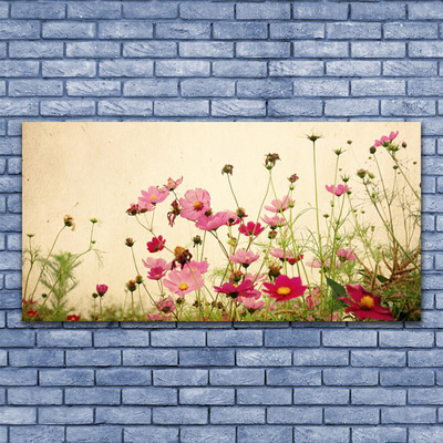 Glass Wall Art Flowers floral pink red