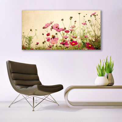 Glass Wall Art Flowers floral pink red