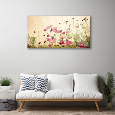 Glass Wall Art Flowers floral pink red