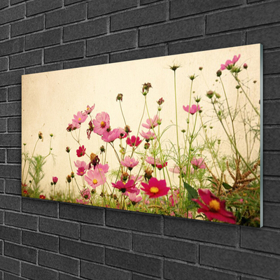 Glass Wall Art Flowers floral pink red