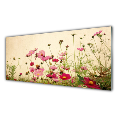 Glass Wall Art Flowers floral pink red