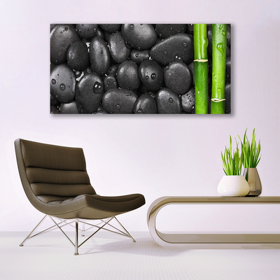 Glass Wall Art Bamboo stalk stones art green black