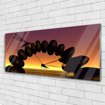 Glass Wall Art Dragonflies stones art black yellow