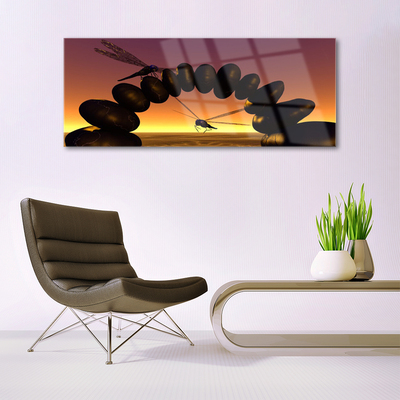 Glass Wall Art Dragonflies stones art black yellow