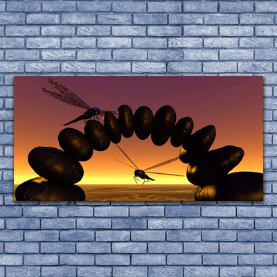 Glass Wall Art Dragonflies stones art black yellow