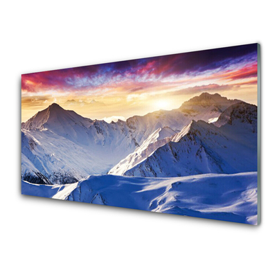 Glass Wall Art Mountains landscape white blue