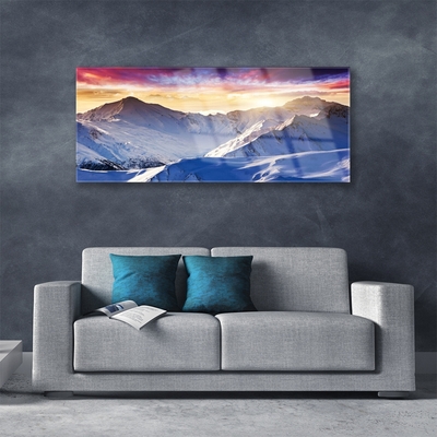 Glass Wall Art Mountains landscape white blue