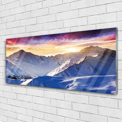 Glass Wall Art Mountains landscape white blue