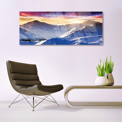 Glass Wall Art Mountains landscape white blue