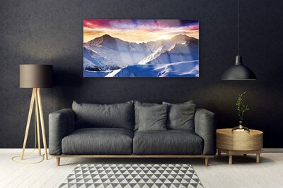 Glass Wall Art Mountains landscape white blue