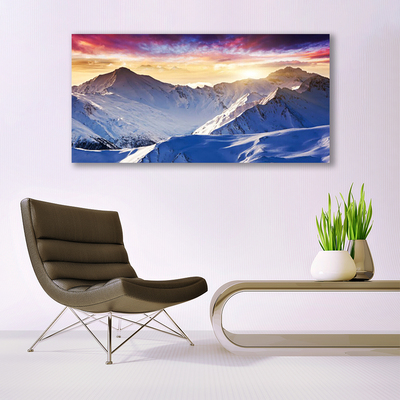 Glass Wall Art Mountains landscape white blue