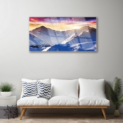 Glass Wall Art Mountains landscape white blue