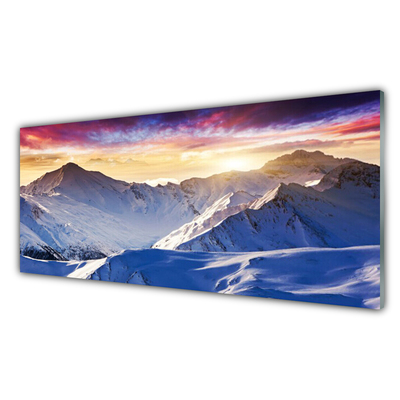 Glass Wall Art Mountains landscape white blue