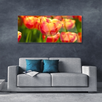 Glass Wall Art Tulips floral yellow red