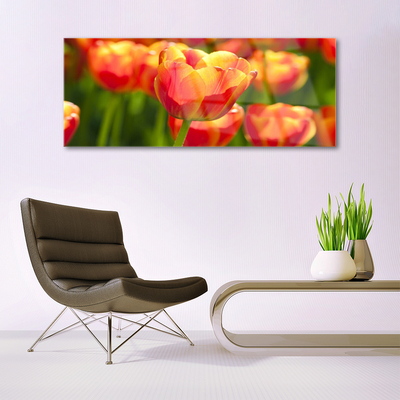 Glass Wall Art Tulips floral yellow red