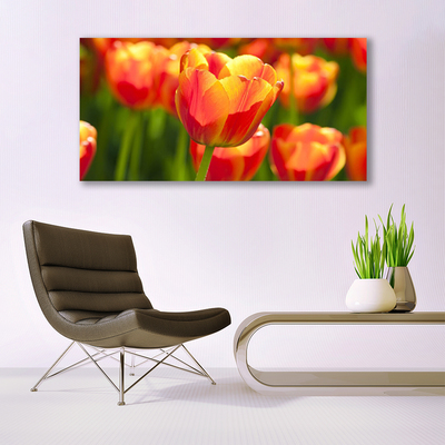 Glass Wall Art Tulips floral yellow red