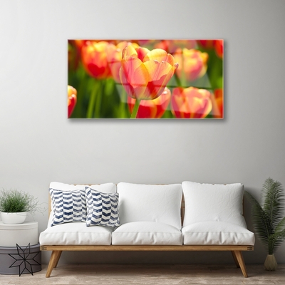 Glass Wall Art Tulips floral yellow red