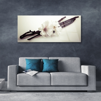 Glass Wall Art Flowers floral white