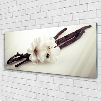 Glass Wall Art Flowers floral white