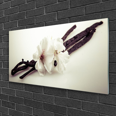 Glass Wall Art Flowers floral white