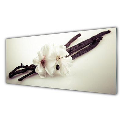 Glass Wall Art Flowers floral white