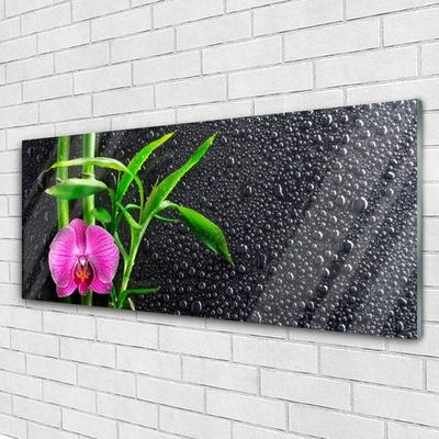 Glass Wall Art Bamboo tube flower floral pink green