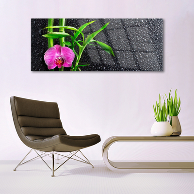 Glass Wall Art Bamboo tube flower floral pink green