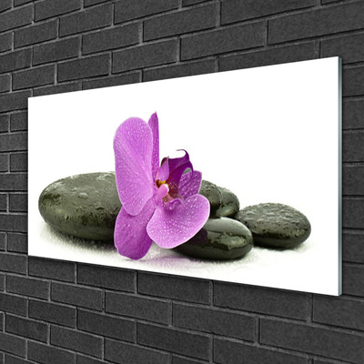 Glass Wall Art Flower stones art pink black